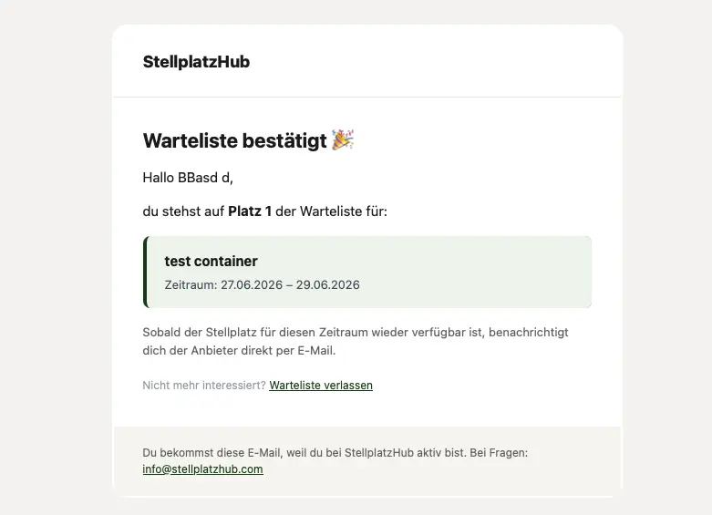Wartelisten-Verwaltung im StellplatzHub Dashboard