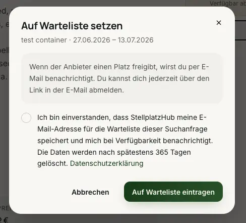 Wartelisten-Verwaltung im StellplatzHub Dashboard