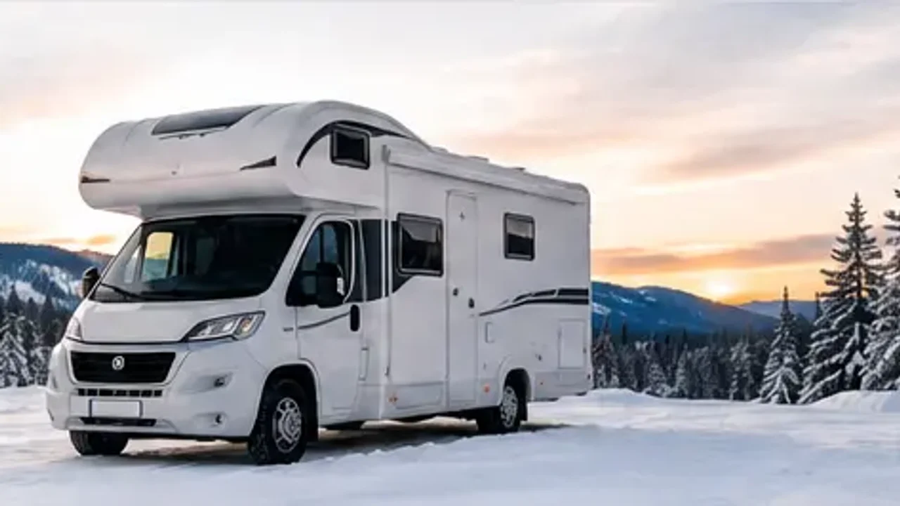 Wohnmobil in einer Halle für die Winterpause eingelagert